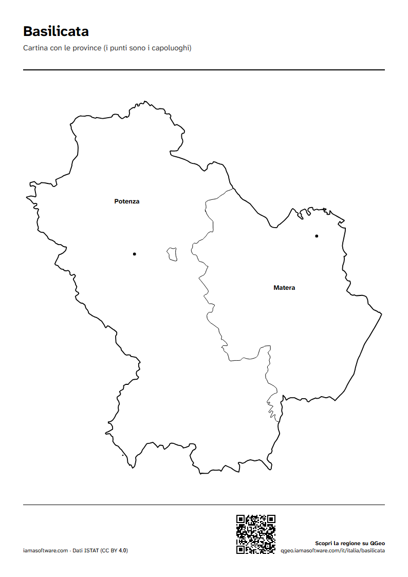 Anteprima della scheda: Cartina della Basilicata con le province e i capoluoghi