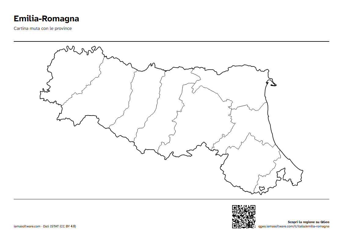 Anteprima della scheda: Cartina muta dell'Emilia-Romagna con le province