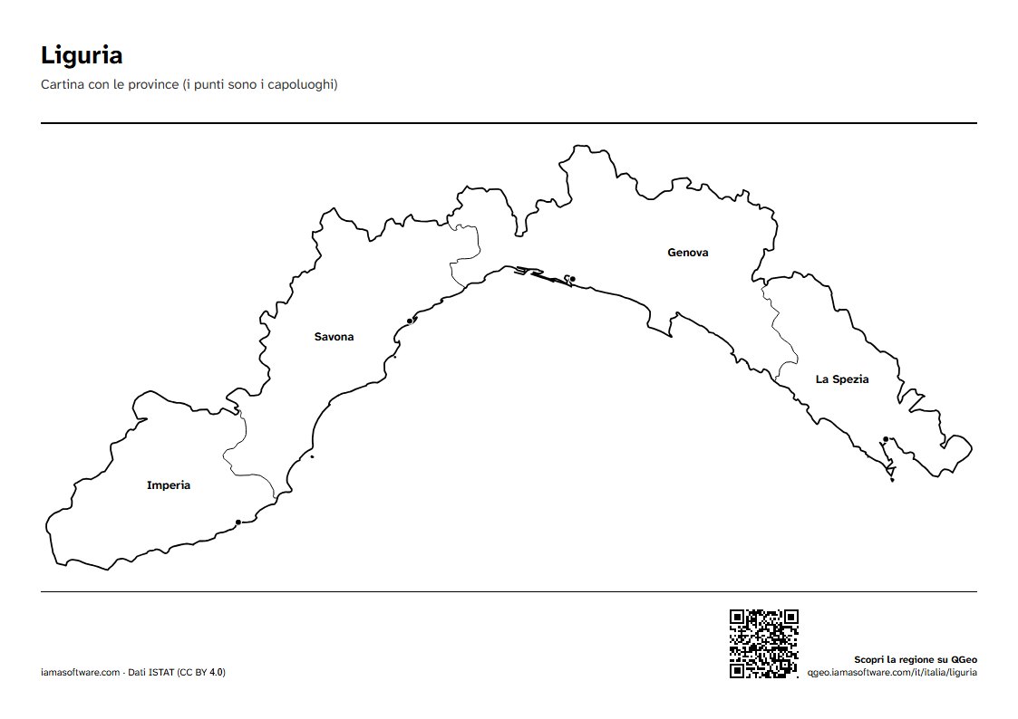 Anteprima della scheda: Cartina della Liguria con le province e i capoluoghi