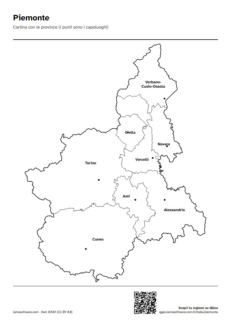 Anteprima della scheda: Cartina del Piemonte con le province e i capoluoghi