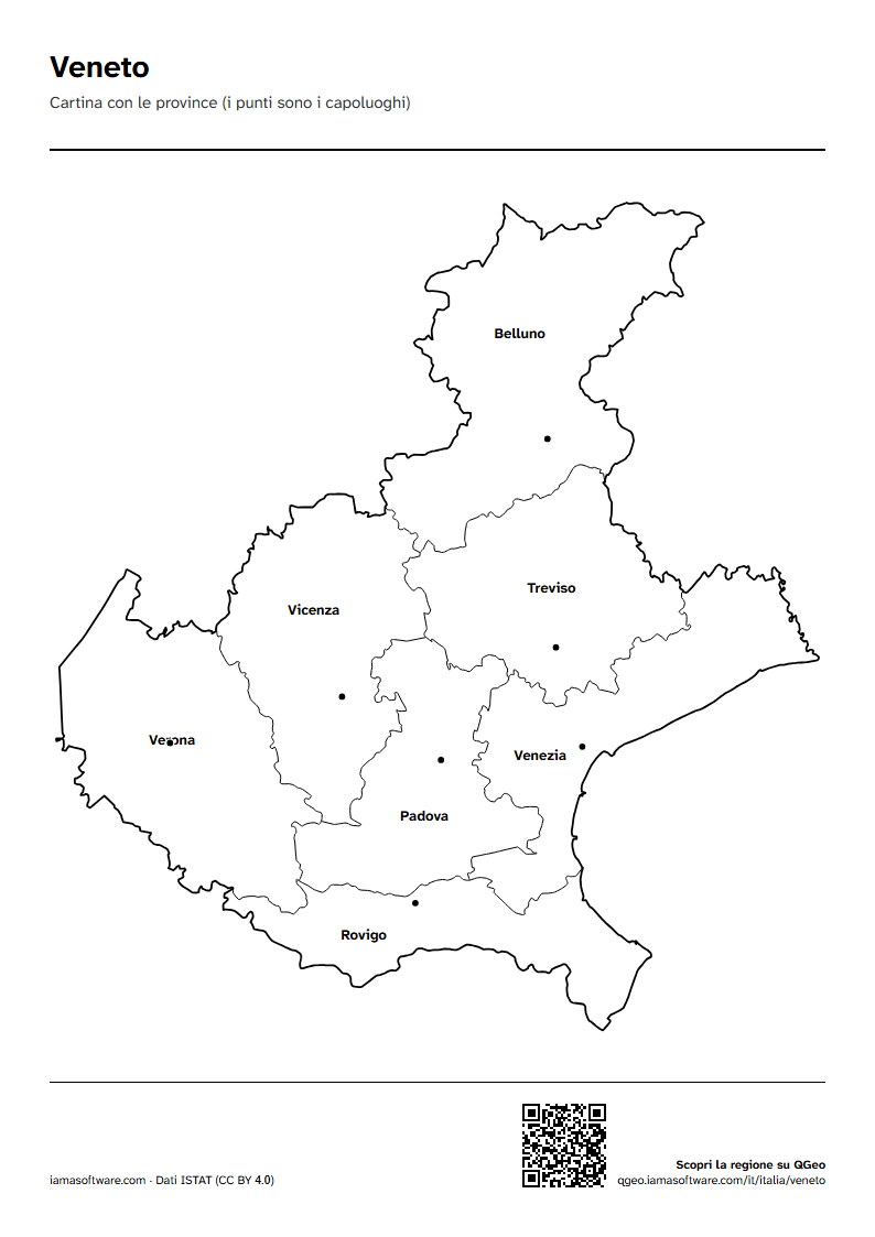 Anteprima della scheda: Cartina del Veneto con le province e i capoluoghi